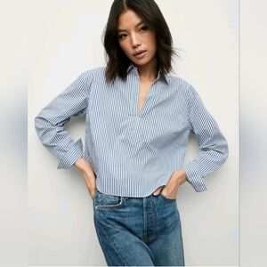 Veronica Beard Khai Top Blue /white Stripe Crop Tunic Size 2